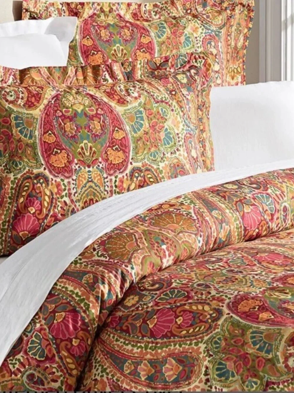 Pottery Barn Rosalie Warm Paisley Queen Duvet & 2 Shams FLORAL COLORFUL MODERN